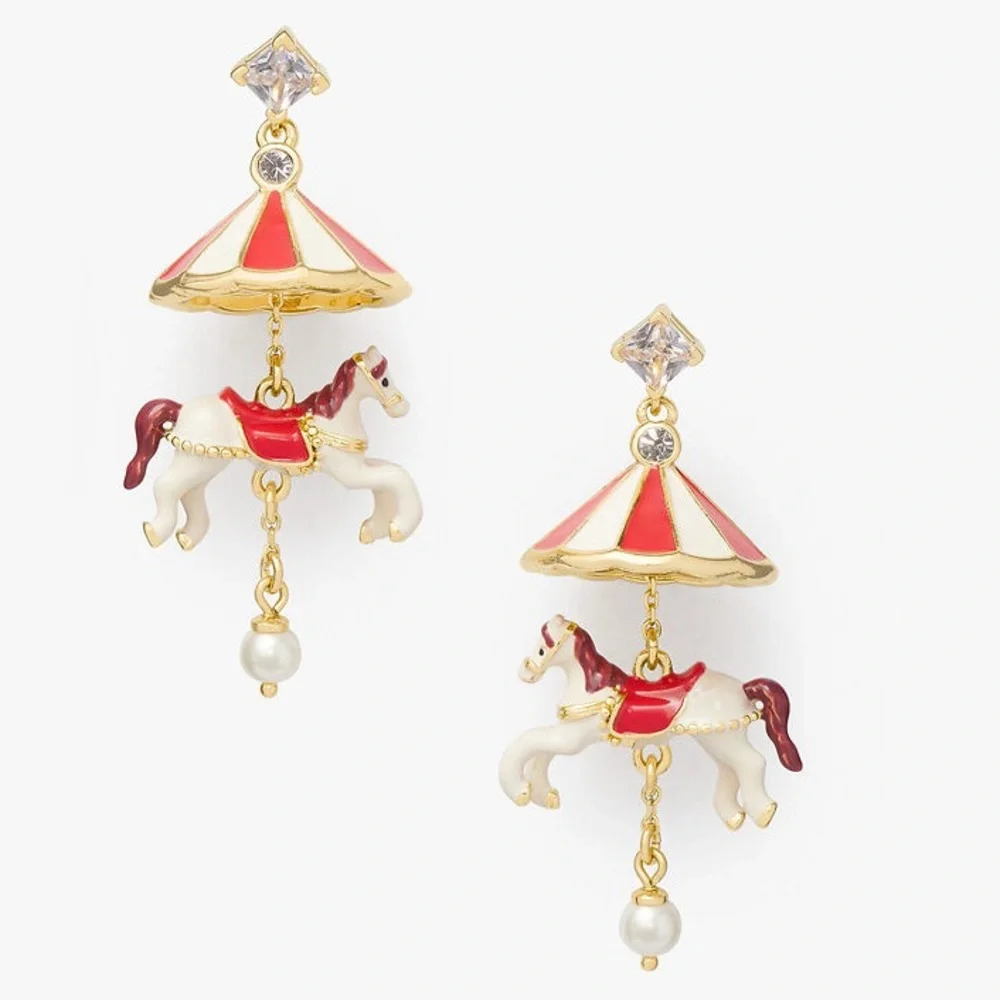 KATE SPADE Earrings Carousel Horse Rhinestone NWT $129 - collectible